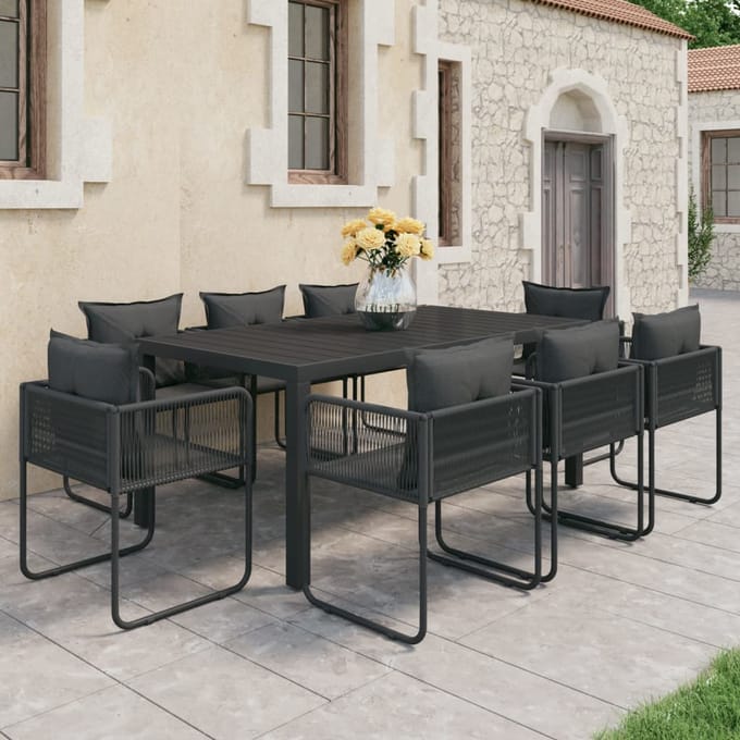 vidaXL - 9-delige - Tuinset - PVC-rattan - zwart