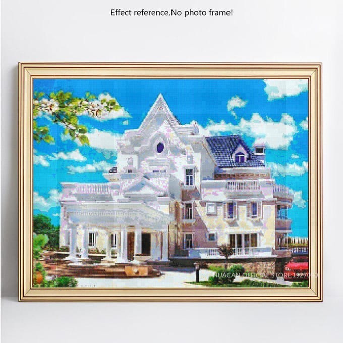 Peinture diamant 5D de bâtiment pittoresque, broderie complète avec strass, image en vente 20X30 gray