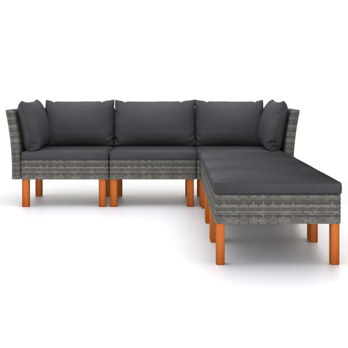 vidaXL - 6-delige - Loungeset - met - kussens - poly - rattan - grijs