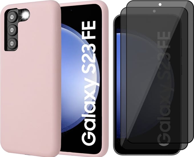 Hoesje geschikt voor Samsung Galaxy S23 FE - 2x Privacy Screenprotector Volledig Dekkend Glas - Mat Back Case Roze