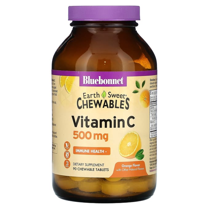Bluebonnet Nutrition, Earth Sweet Chewable, Vitamine C, Orange, 500 mg, 90 comprimés à croquer