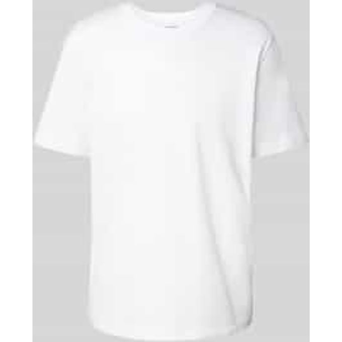 T-shirt met geribde ronde hals