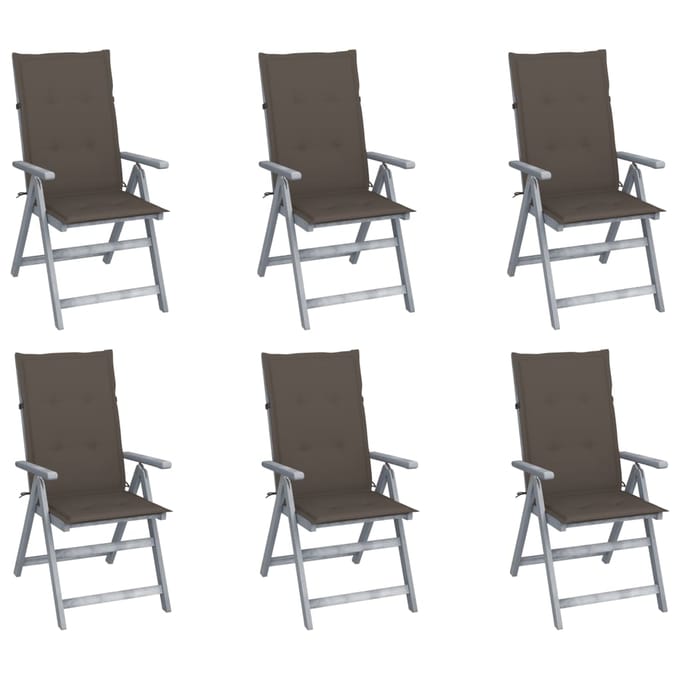 vidaXL - Tuinstoelen - 6 - st - verstelbaar - met - kussens - massief - acaciahout