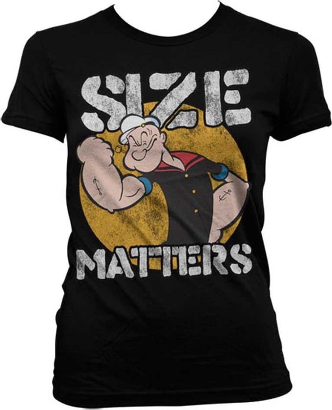 Popeye Dames Tshirt -S- Size Matters Zwart