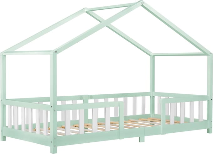 Kinderbed Treviolo huisbed 90x200 cm mint en wit [en.casa]