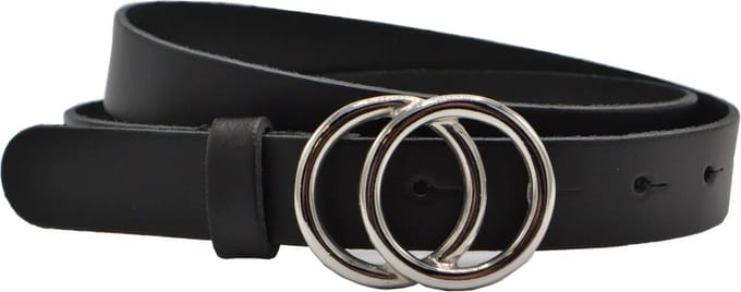 LEUKE ZWARTE 2.5CM BREDE RIEM VAN SPLITLEER MET ZILVER KLEURIGE GESP. MAAT 95