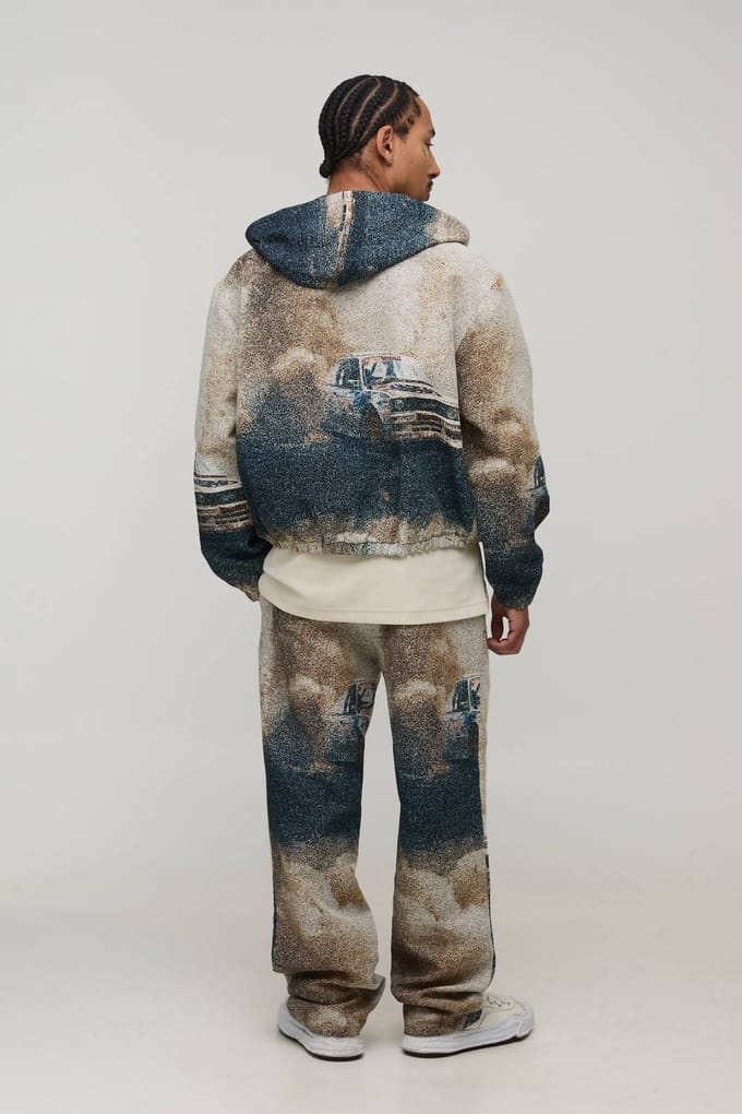 Relaxed Fit Car Tapestry Trousers | Stone | Size Medium