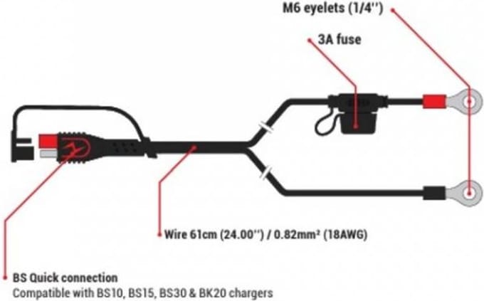 Câble cordon permanent charge batterie BS Battery PA13 pour moto scooter Neuf