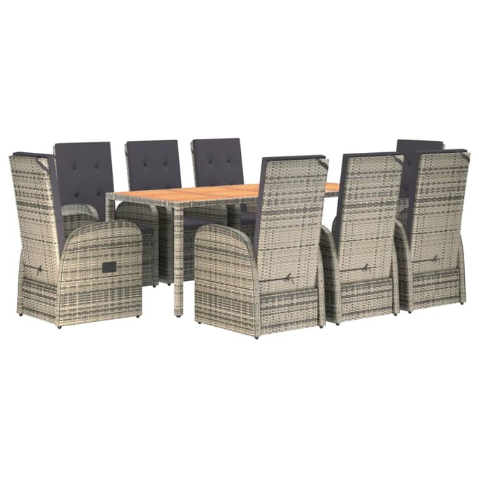 vidaXL - 9-delige - Tuinset - met - kussens - poly - rattan - grijs