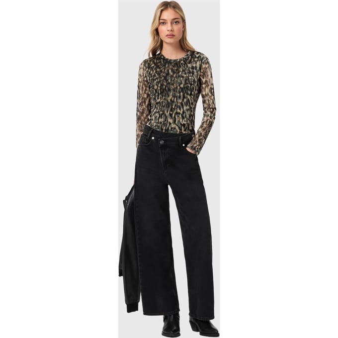 AllSaints Ellie Mesh Ls Tee Leppo Brown Taglia: 2 | Maglie a manica lunga Outlet | Donna | Marrone
