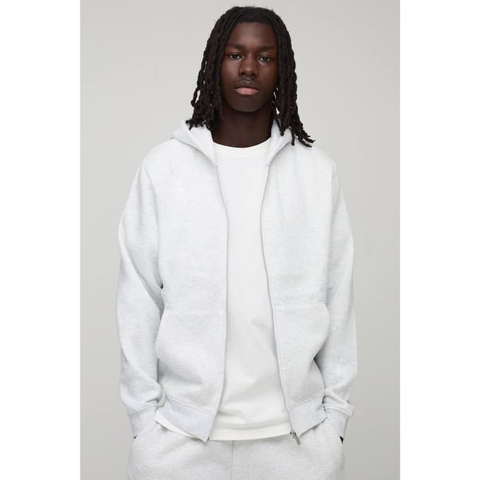 Essential Regular Zip Through Hoodie | Grey Marl | Size Medium