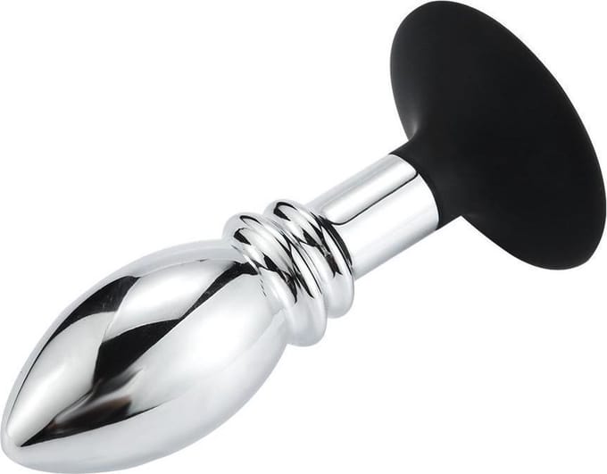 Buttplug aluminium met bal en ribbels en zuignap