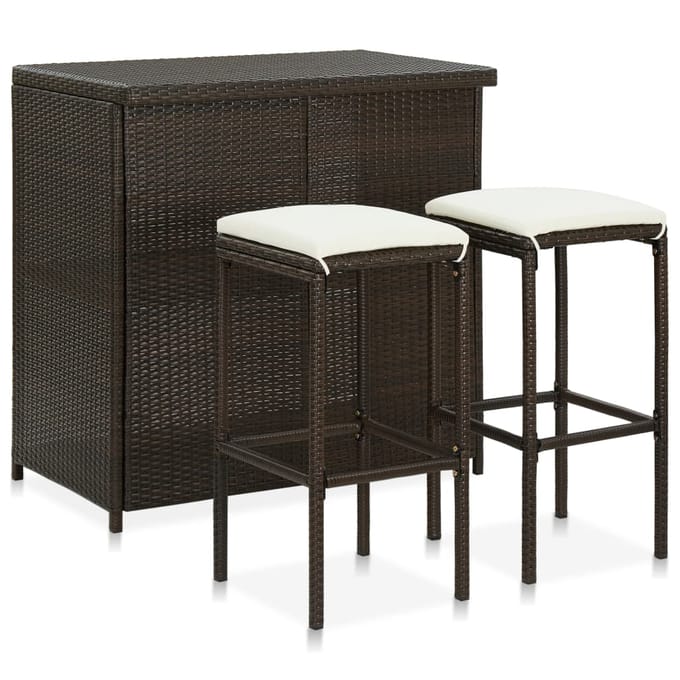 vidaXL - 3-delige - Barset - poly - rattan - bruin