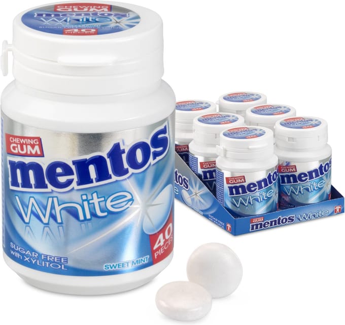 Mentos Gum White Sweet Mint - Kauwgom - Suikervrij - 1x6stuks