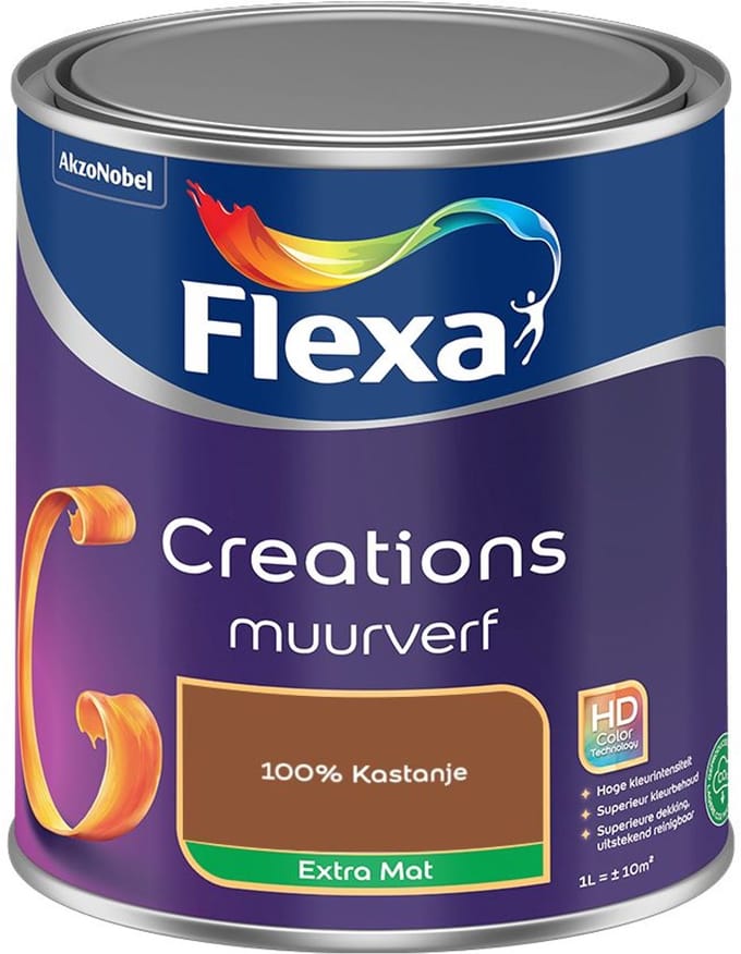 Flexa - Creations Muurverf Extra Mat - 100% Kastanje - Mengverf - 1 L