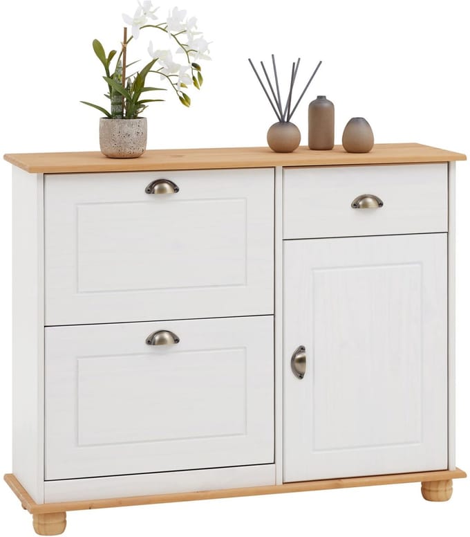 Schoenenkast COLMAR van massief hout - wit/bruin