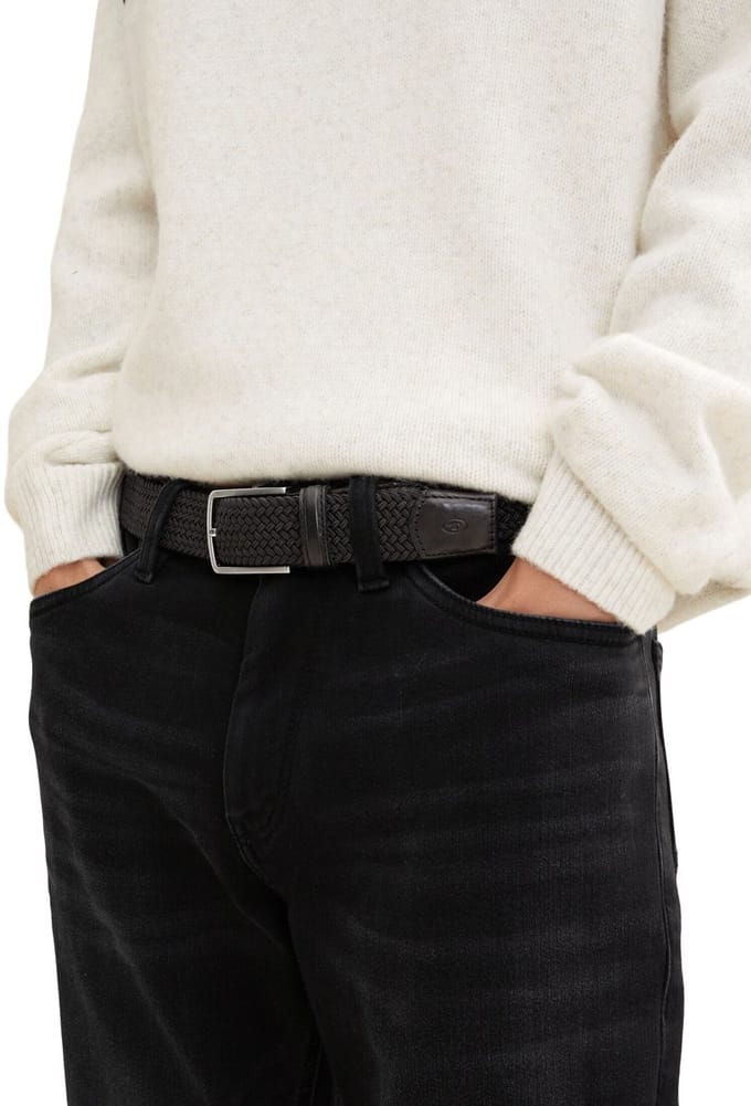 Tom Tailor - TTALEX elastische gevlochten riem met vierkante gesp - Maat 80 - black uni