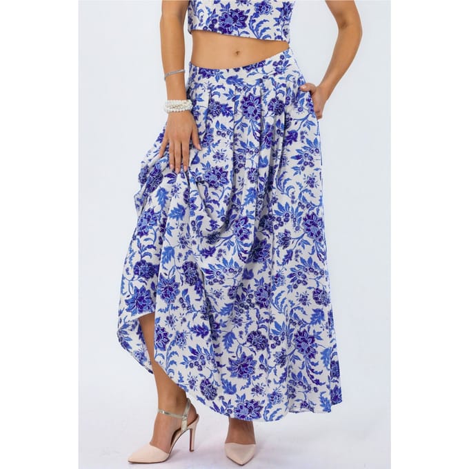 Floral Hoge Taille Midi A-Lijn Plissé Rok