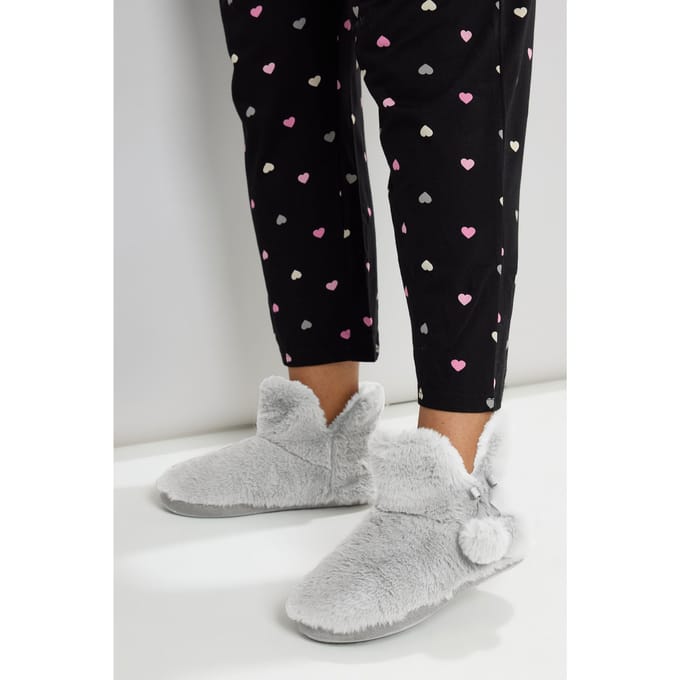 Yours Grijze Pantoffels Met Pompons En Imitatiebontsize 40-41