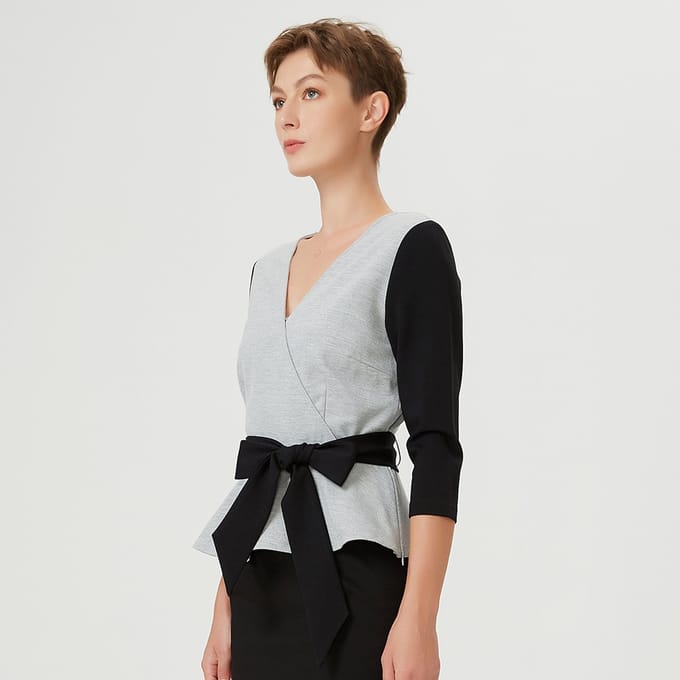 Kleurblok Peplum top met kruis-harteffect en riem