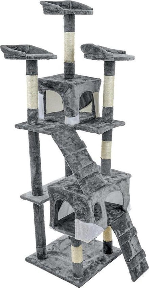 Krabpaal & speelhuis XXL - katten - grijs - 170 cm hoog