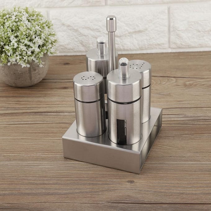 RVS Zout Peper Specerijen Condiment Flessenset Kruidencontainer white
