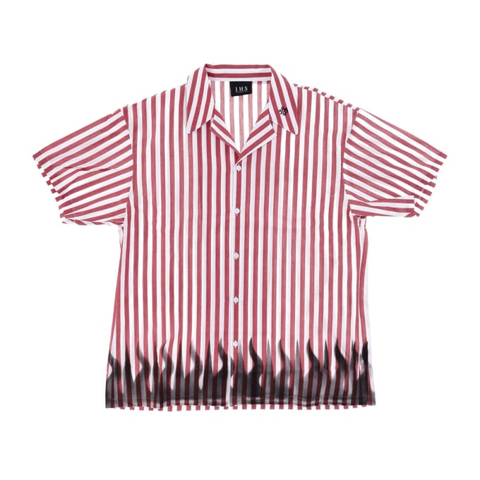 Shirt korte sleeve gestreept Bowling Shirt wit/rood
