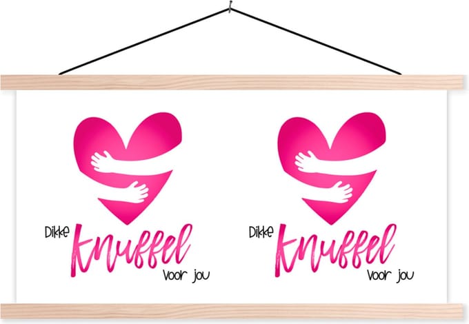Posterhanger incl. Poster 60x30 cm - Schoolplaat - Beterschap - Quote - Knuffels - Textielposter - Blanke latten