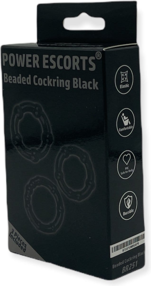 Power Escorts 3 Pack beads Cockring - Super rekbaar - Small / Medium / Large - Zwart