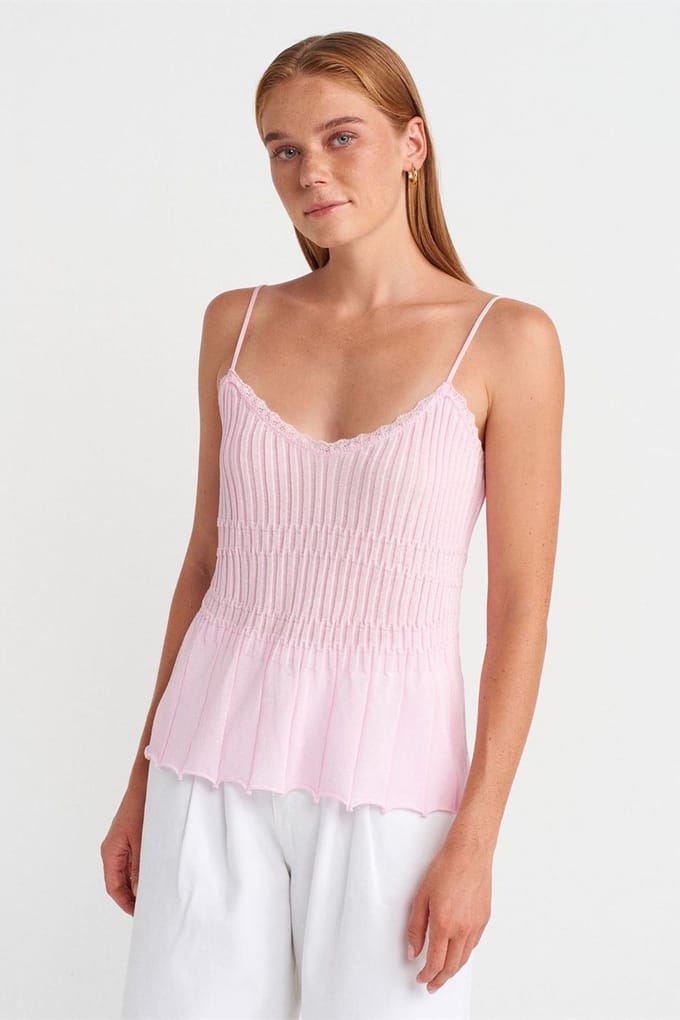 Geribde Mouwloze V-hals Blouse