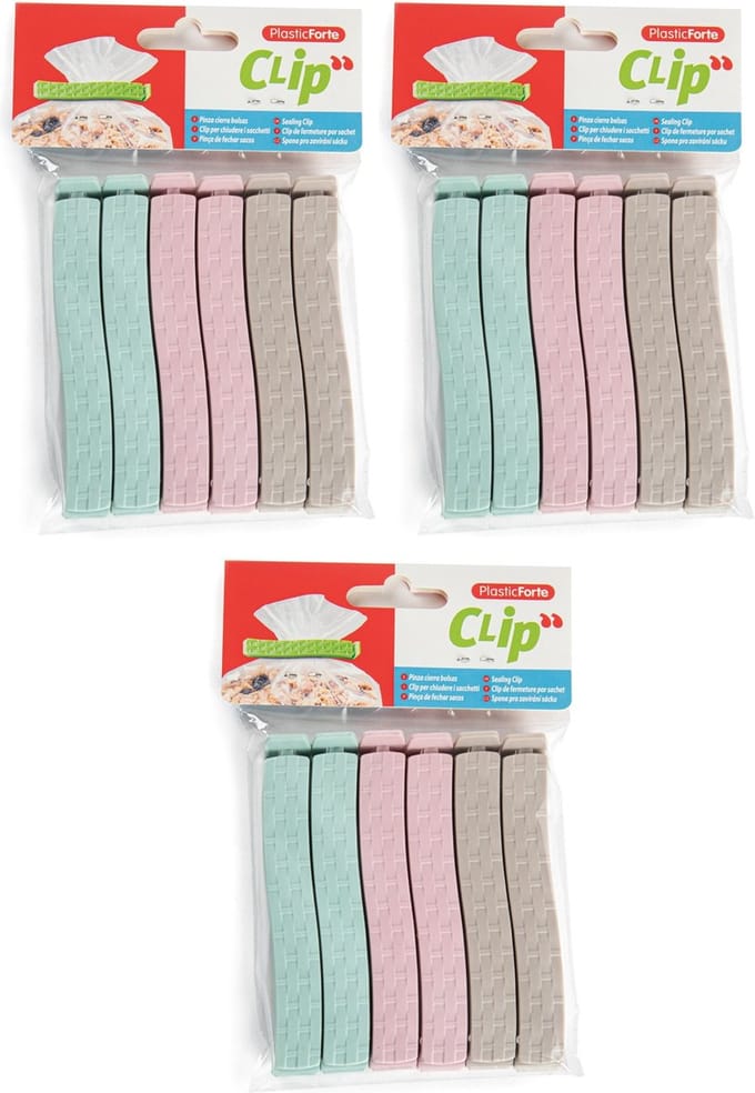 Plasticforte keuken voedsel afsluitclips - 18x stuks - vershoudclips - 11 cm - pastel - kunststof