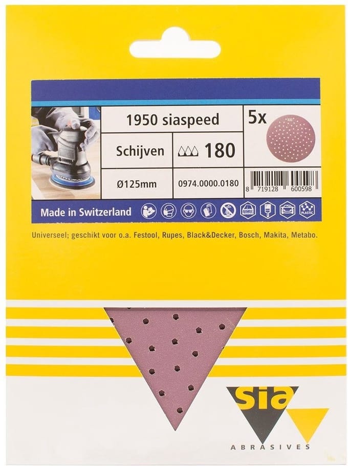 Sia siaspeed schuurschijf rond multigat P180 - 125 mm. (5 stuks)
