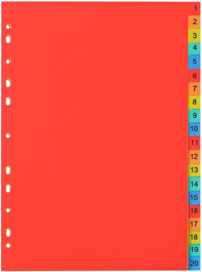 A4 Scheidingsbladen en Registers voor Mappen - 20 Delige Set