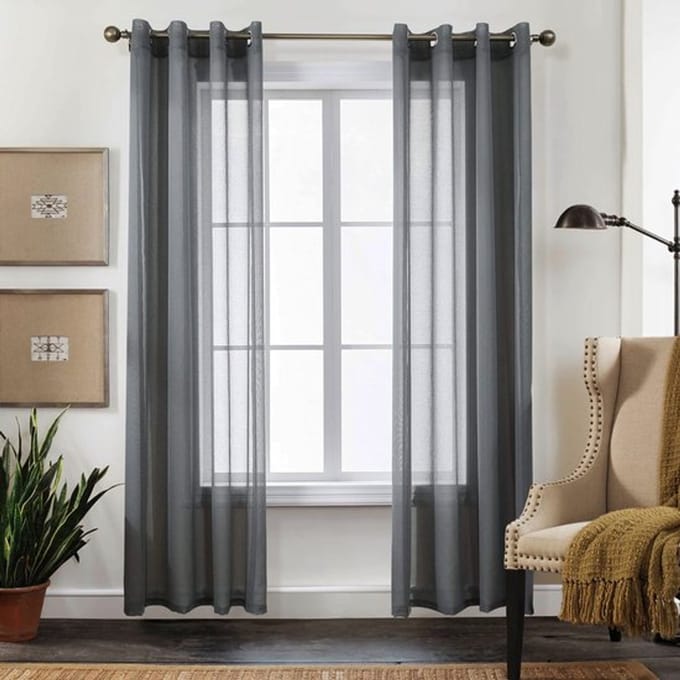 Voile-gordijnen met oogjes - Set van 2 - Transparant - Kunstlinnenlook - H260 x B140 cm - 100% polyester