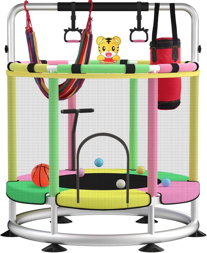 Kinder trampoline - Binnenshuis speelgoed - Actief spelen - Verstelbare T-leuning - 140 cm - Groen roze