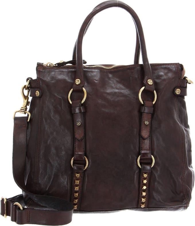 CAMPOMAGGI Leren Schoudertas Shopper Shopping Medium Moro Donkerbruin