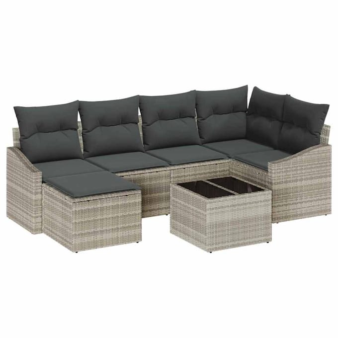vidaXL Bankstel 7 st Lichtgrijs poly rattan