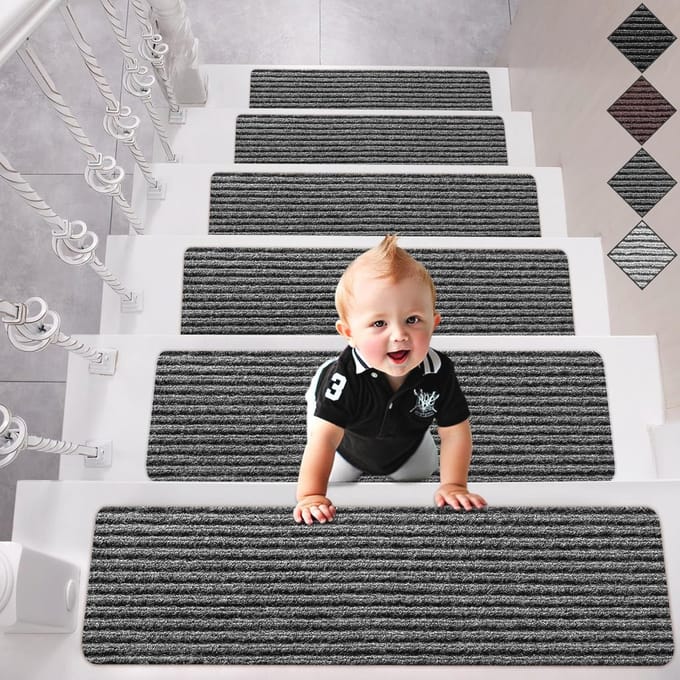 Antislip Trapmatten Set van 15 voor Houten Trappen - Donkergrijs, 76,2 x 20,3 cm - Veilig en Functioneel