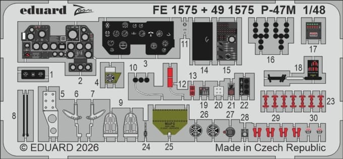 Eduard Modelbouwdecoratie - FE1575 Accessoires Set voor P-47M - Photo-etch