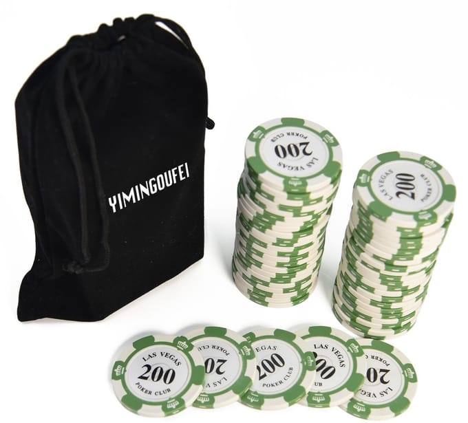 Pokerchips Booster Pack - 50 Kleischips - 50 Chips met 200 Coupures - Zwarte Opbergtas - 13 Gram per Chip - 40 mm Diameter - Speelchips
