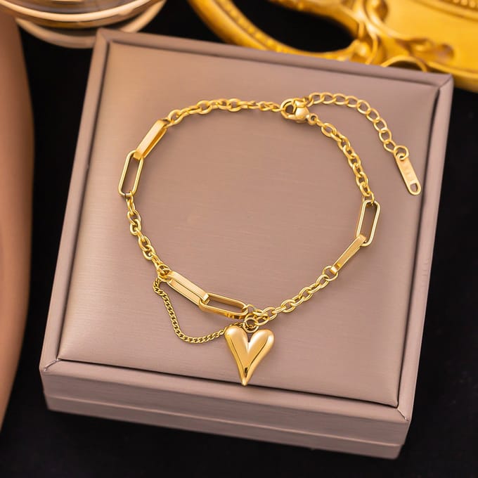 JewelGalerie - Armband - Schakel - Hartje - Goud