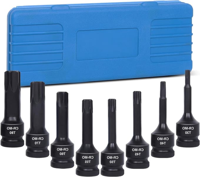 Torx Bit Dopsleutelset - Sterbits Set - Bevestigingen Losdraaien - Impact Grade Cr-Mo Staal - 8 Delig - Zwart