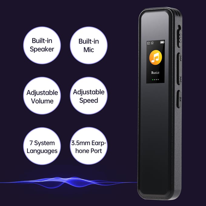64G Digitale Voice Recorder Geactiveerde Opname Afspelen MP3 Muziekspeler met Microfoon en Luidspreker 1536KBPS zwart