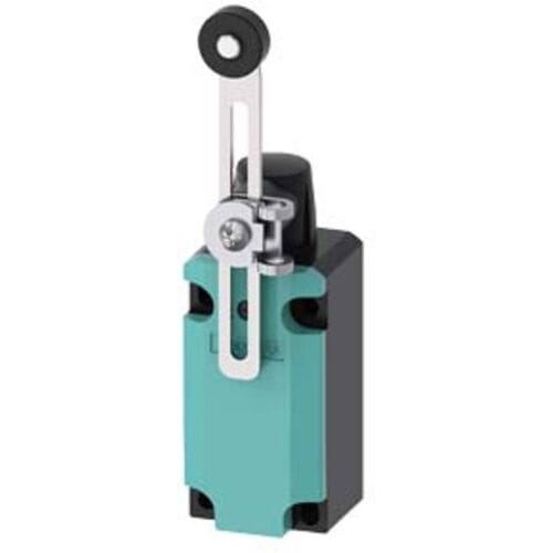 Siemens Sirius position switch metal enclosure 40 mm 1no /1nc rotary actuator right/left adjustable with adjustable-length metal lever 100 mm long and plastic roller 19 mm