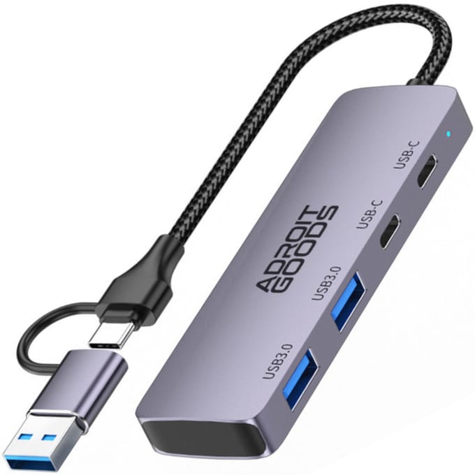 AdroitGoods USB-A/USB-C hub – 4 poorten (2A+2C) – 5Gbps - 4-in-1 Adapter - Aluminium & Nylon