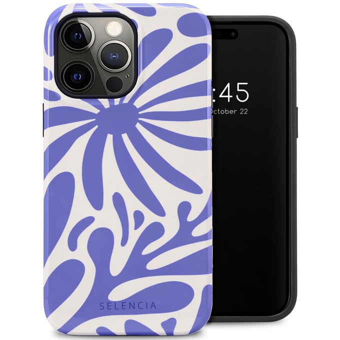 Selencia Hoesje - Geschikt voor Apple iPhone 14 Pro Max - Backcover - Modern Bloom Sapphire Blue