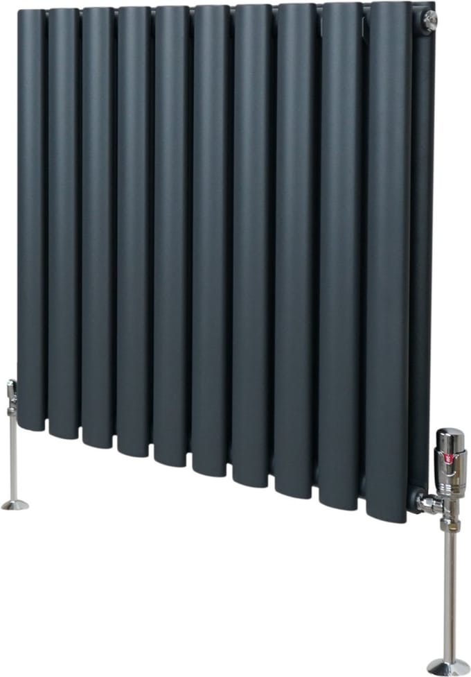 Ovale radiator + trv-chroomkranen - antraciet - 600x600 mm - ce/ukca