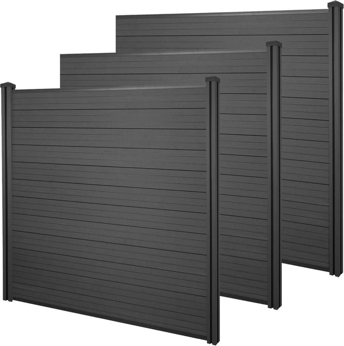 WPC privacyscherm Sarthe, windscherm, WPC palen ~ set van 3, 5,7m antraciet