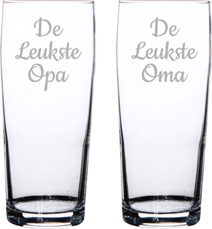 Gegraveerde bierfluitje 19cl De Leukste Opa- De leukste Oma