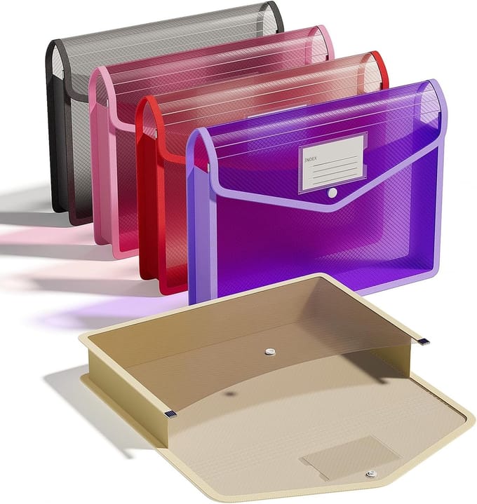 BOTC Documentenmap A4 - 5 stuks - Superdik - 33x 25x7 cm - Documententas - Projectmap - Zwart/Rood/Roze/Paars/Bruin